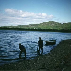 Salmon fisherman on Loch Feochan Argyll Scotland circa 1985