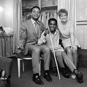 Sammy Davis Jnr with Gloria de Haven and Lon Satton in her dressing room before the show