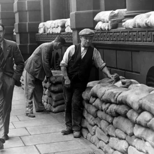 Newcastle Sandbags in Preparation for Air Raids Print 1939 Newcastle Sandbags in Preparation for Air Raids Print 1939