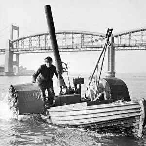 Sandy Pimlott and his Floating Bedstead, a homemade boat with a Morris 8 rear axle