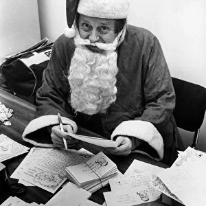 Santa Claus, sorting letters at Guildhall, Swansea, Wales, 13th December 1985
