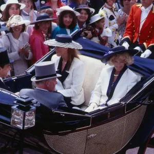 Sarah Duchess of York June 1989 in a carriage with Princess Michael at Ascot