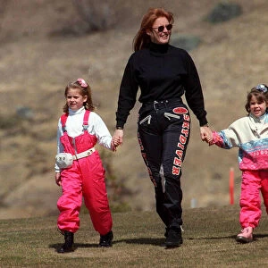 Sarah Ferguson with her children enjoying the Alps. April 1996