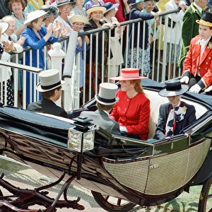 Sarah Ferguson, the Duchess of York and Princess Anne attend the first day of the Ascot