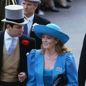 Sarah Ferguson with Prince Andrew Duke of York at Royal Ascot, June 1986