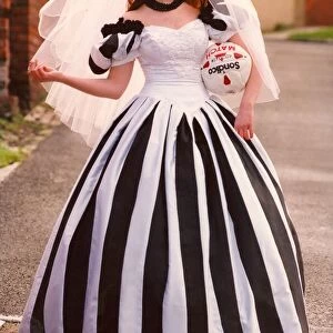 Sarah Robey models the black and white wedding dress which will be on show at an