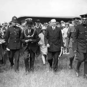 Scene at Croydon as French aviator Louis Bleriot arrives for twenty year commemmoration Scene at Croydon as French aviator Louis Bleriot arrives for twenty year commemmoration