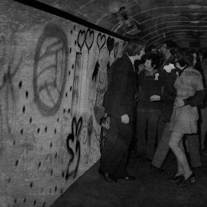 A scene inside football fans special disco train on 9th April 1975
