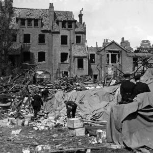 The scene after a pilotless enemy plane crashed and exploded in Streatham, London The scene after a pilotless enemy plane crashed and exploded in Streatham, London