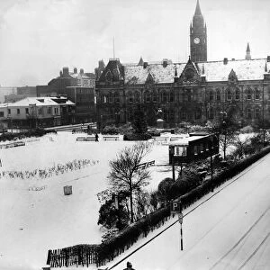 The scene over Victoria Square and Middlesbrough Town hall after a snow storm