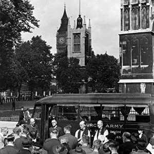Scene at Westminster Abbey when the Bishop of London dedicated the Mobile Church