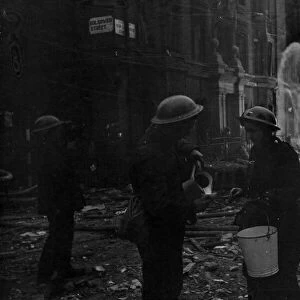 Scenes following a raid at Bolsover Street, London. Circa 1940