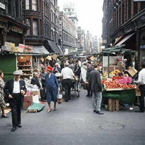 Scenes in Rupert Street in Soho, London, showing the outdoor market, 1966