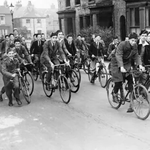Hull Street Scene: Schoolchildren Cycling, circa 1942 Print