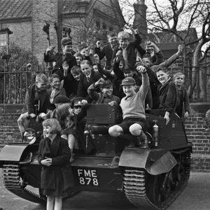 Schoolchildren on a Bren Gun Carrier Print Schoolchildren on a Bren Gun Carrier Print