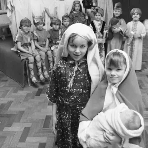 Schoolchildren play out the Nativity during their Festival of Christmas. December 1982