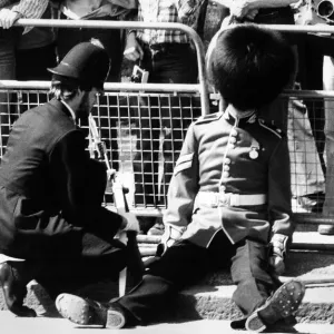 The scorching sun and that heavy bearskin leave this groggy Grenadier wilting on royal The scorching sun and that heavy bearskin leave this groggy Grenadier wilting on royal