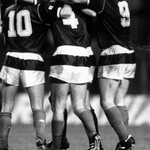 Scotland players celebrating Paul McStay goal October 1987 Scotland players celebrating Paul McStay goal October 1987