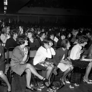 Print of a screaming girl fan at a Beatles concert in Leicester Print of a screaming girl fan at a Beatles concert in Leicester