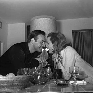 Sean Connery actor with Honor Blackman actress March 1964 on the set of the film