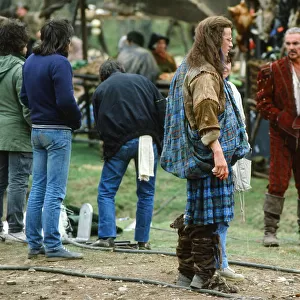 Sean Connery and Christopher Lambert during the filming of Highlander film