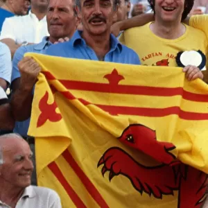 Sean Connery with Scotland football supporters at the World Cup in Spain. June 1982
