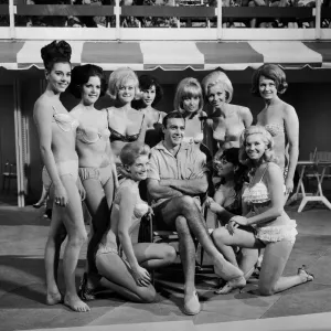 Sean Connery with Bond Girls at Pinewood Studios Print