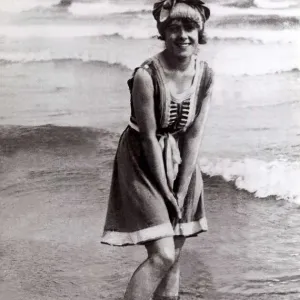 Seaside Scene 1915 Vintage Print of Woman in 1910s Fashion