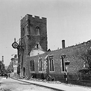 Second World War, Canterbury. St Georges church damaged by bombing, High Street