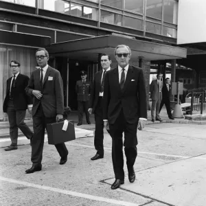 Print of Lord Carrington leaving Heathrow Airport Print of Lord Carrington leaving Heathrow Airport