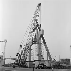Section of A19 is lifted into position, Middlesbrough, Circa 1973. Harvey Plant Hire