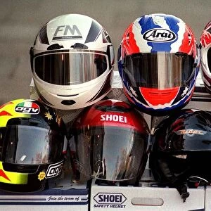 Selection of motorcycle helmets February 1998 PIC BY CHRIS WATT