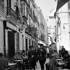 Seville Spain - Street Scene Police Patrol cafes circa 1955