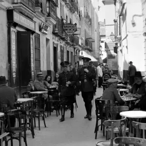 Seville Spain - Street Scene Police Patrol cafes circa 1955