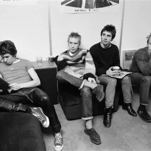 The Sex Pistols at their press conference, in response to growing criticism over their The Sex Pistols at their press conference, in response to growing criticism over their