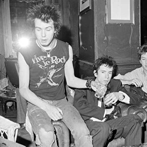 Sex Pistols punk rock band seen here in a London Pub Circa 1976 Left is Sid