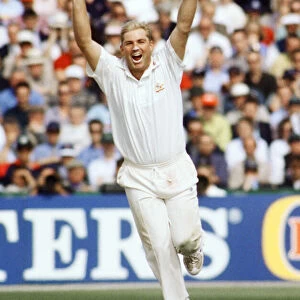 Shane Warne Cricket Player Bowler celebrating July 1997 after taking a wicket in