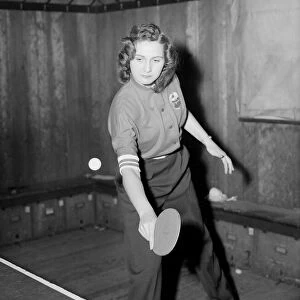 Sharon Koennke March 1952 Table Tennis Champion practising
