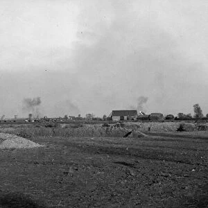 Shells bursting over the battlefield close to Diksmuide during the Battle of the Yser