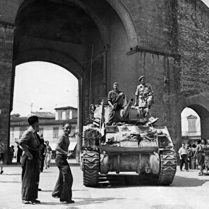 A Sherman tank of a South African unit of the Eighth Army enters the city of Florence
