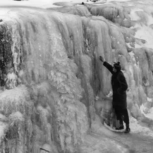 A shimmering wall of ice on one of the waterfalls on the Brecon Beacons