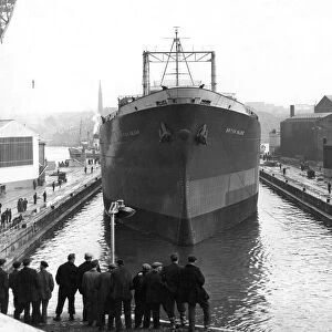 The ship British Valour in the dry dock at Swan Hunter shipbuilders in Wallsend