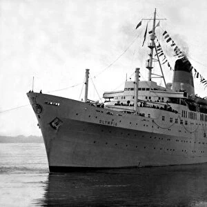 The ship Olympia leaving Southampton on her maiden voyage