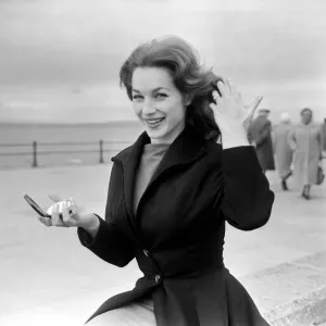Shirley Anne Field on location at Morecambe where she takes the part of a bathing beauty Shirley Anne Field on location at Morecambe where she takes the part of a bathing beauty
