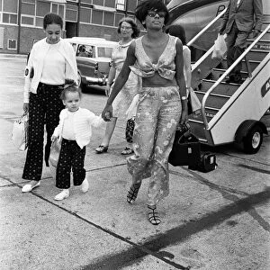 Shirley Bassey arrived at London Airport from Nice with her two children, Sharon