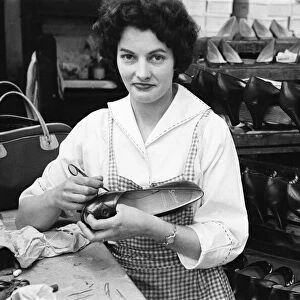 Shoes being finished and trimmed at the H Solomons shoe factory in Tottenham