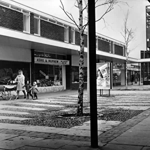 The shopping centre at Rainhill, Merseyside. 19th February 1968