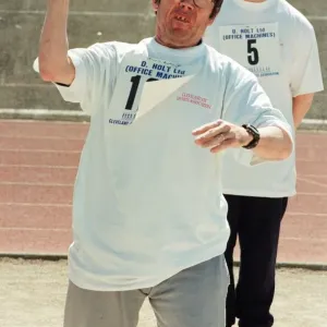 Shot put at the annual sports day at Clairville Stadium for people with special needs Shot put at the annual sports day at Clairville Stadium for people with special needs