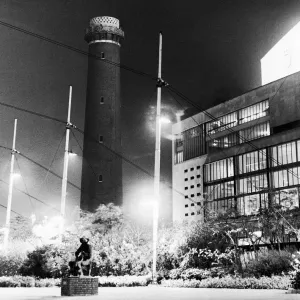 The Shot Tower on the South Bank of the River Thames stands surrounded by the bright