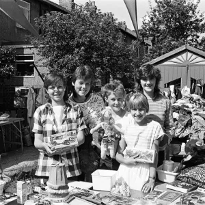 Showing some of the goods at a charity jumble sale on Saturday are (from left Showing some of the goods at a charity jumble sale on Saturday are (from left